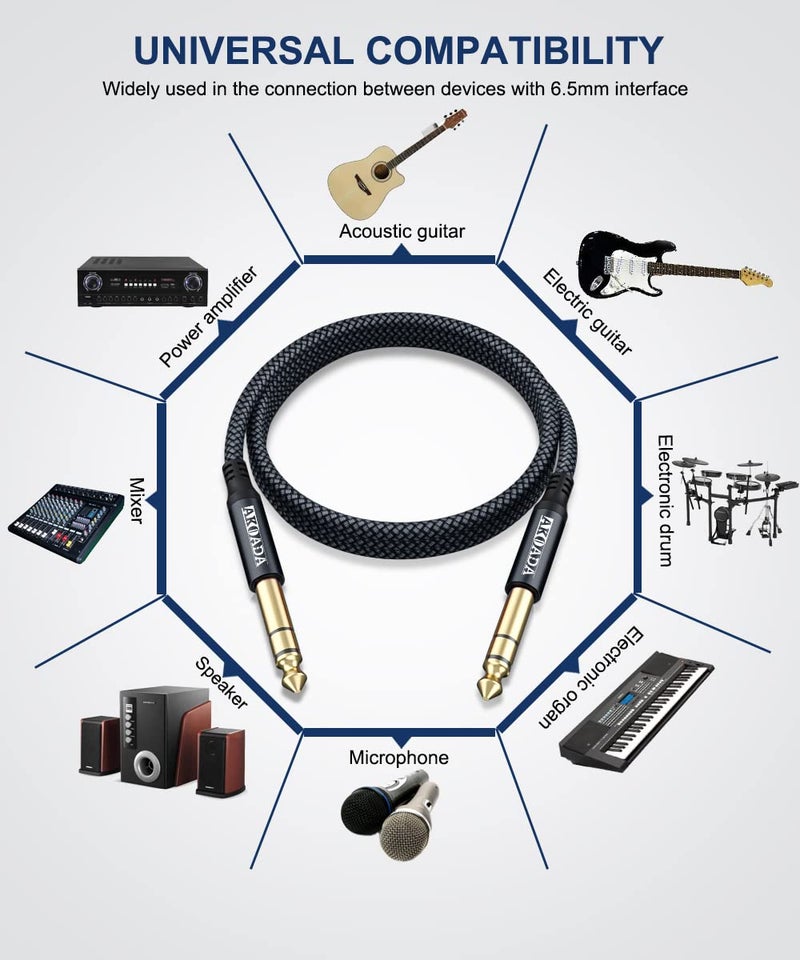 AkoaDa 1/4 Inch TRS Instrument Cable 10ft 2Pack 6.35mm Guitar Bass AMP Cord 6.35mm 1/4 TRS Balanced Stereo Audio Male to Male Cable for Electric Guitar,Bass,Keyboard,Mixer,Amplifier,Speaker - Image 5